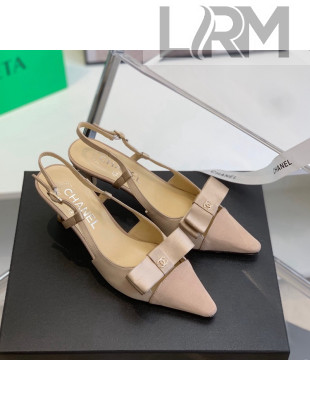 Chanel Silk Bow Slingback Pumps 6cm Nude 2022 032218