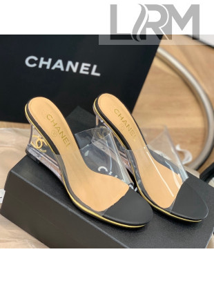 Chanel Transparent Wedge Slide Sandals Black 2022 032461