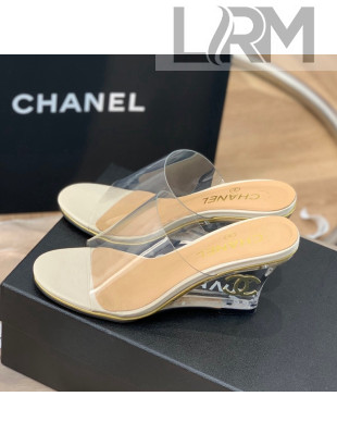 Chanel Transparent Wedge Slide Sandals White 2022 032460