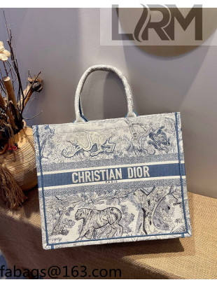 Dior Large Book Tote Bag in Blue Gradient Toile de Jouy Embroidery 2021 120142