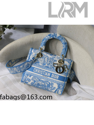 Dior Medium Lady Dior Bag in Cornflower Blue Oblique Embroidery 2021