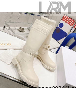 Dior D-Major Calf-High Boots in White Embossed Calfskin 2021 29