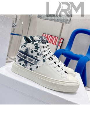 Dior Walk'n'Dior Star High-top Sneakers in Blue and White Calfskin and Fabric with Dior Étoile Motif 2022