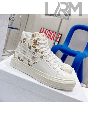 Dior Walk'n'Dior Star High-top Sneakers in Brown and White Calfskin and Fabric with Dior Étoile Motif 2022