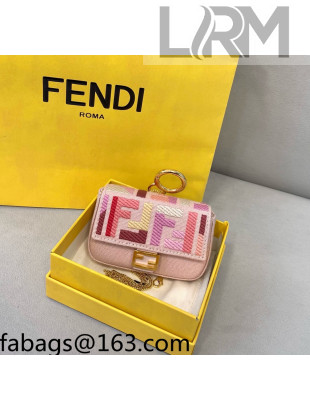 Fendi FF Embroidered Canvas Nano Baguette Charm Pink/Red 2022