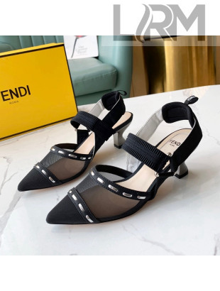 Fendi Colibrì Slingback Pumps 5.5cm in Black Mesh with Metal Stitches Black 2022