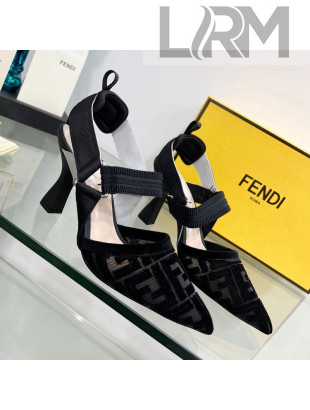 Fendi Colibrì High Heel Slingback Pumps 8.5cm in Velvet FF Mesh Black 2022