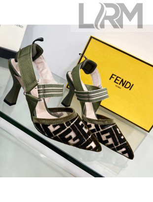 Fendi Colibrì High Heel Slingback Pumps 8.5cm in Velvet FF Mesh Green 2022