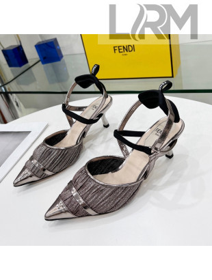 Fendi Colibrì Pleated High Heel Slingback Pumps 5.5cm Grey 2022