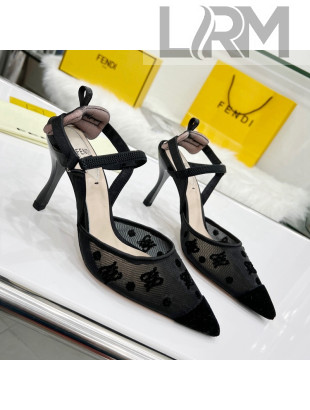 Fendi Colibrì Lite High Heel Slingback Pumps 8.5cm in FF Karligraphy Mesh Black 2022