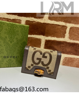 Gucci Diana Jumbo GG Canvas Card Case Wallet 658244 Camel Brown 2022