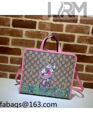 Gucci Children's GG Canvas Tote Bag with Rabbit Print 630542 Pink 2022