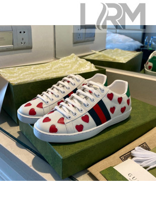 Gucci Ace Leather Sneakers with Red Heart 2022 09