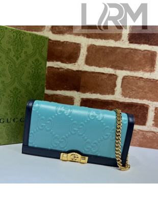 Gucci GG Leather Wallet with Chain 676155 Blue 2022