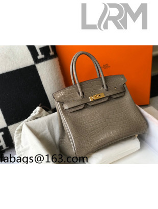 Hermes Birkin 30cm Bag in Crocodile Embossed Calf Leather Grey/Gold 2021 