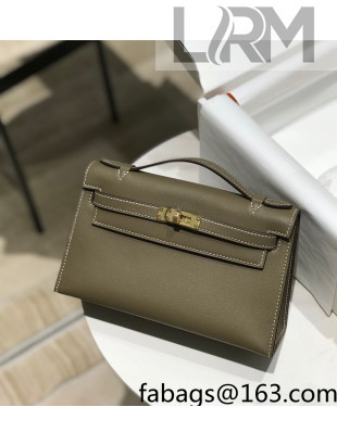 Hermes Kelly Pochette Bag 22cm Elephant Grey/Gold 2022 13