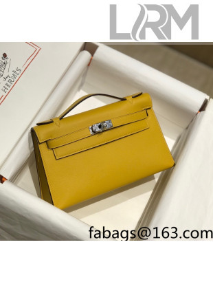 Hermes Kelly Pochette Bag 22cm Amber Yellow/Silver 2022 03