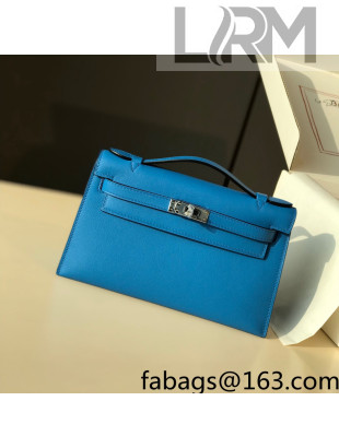 Hermes Kelly Pochette Bag 22cm Frida Blue/Silver 2022 06