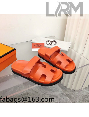 Hermes Chypre Calfskin Flat Slide Sandals Orange 2022 10