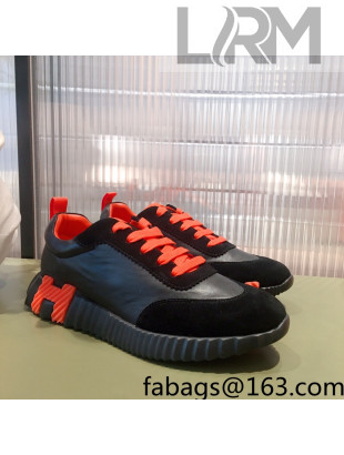 Hermes Bouncing Calfskin and Suede Sneakers Black/Orange 2022 032570