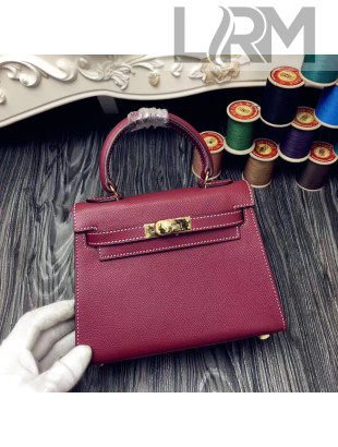 Hermes Original Epsom Leather Kelly 20cm Mini Bag Burgundy