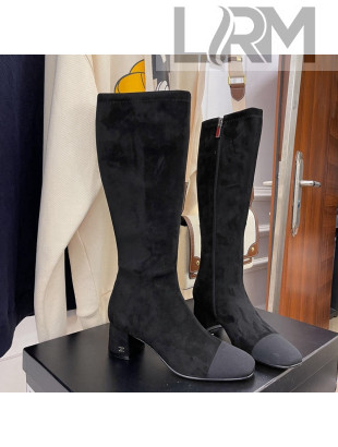 Chanel Suede Calf-High Boots 5cm Black 2021 111045