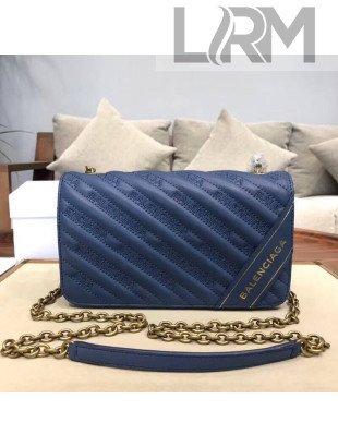 Balen...ga Jacquard Logo Pattern Calfskin Shoulder Bag Blue 2018