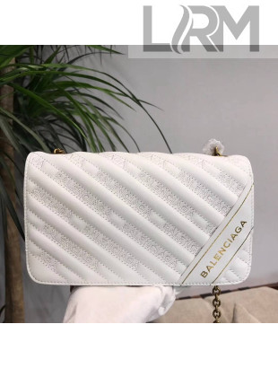 Balen...ga Jacquard Logo Pattern Calfskin Shoulder Bag White 2018