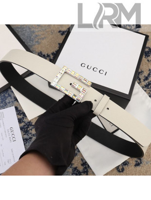 Gucci Leather Belt with Square G Buckle 550106 34MM White 2019