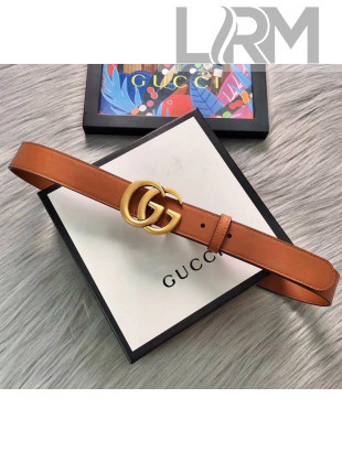 Gucci Calfskin Belt 30mm with GG Buckle Brown/Gold 2020