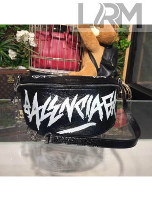 Balen...ga Crumpled Calfskin Graffiti Print Souveir Belt Bag 2018