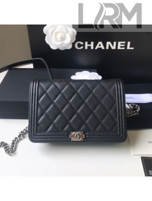 Chanel Grainy Calfskin Boy Chanel Wallet On Chain Bag WOC Black/Silver 2021