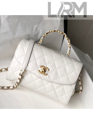 Chanel Crumpled Lambskin Small Flap Bag with Top Handle AS2478 White 2021