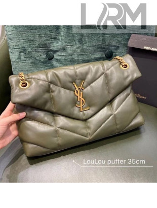 Saint Laurent Loulou Puffer Medium Bag in Quilted Lambskin 577475 Green 2020