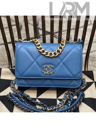 Chanel 19 Quilted Goatskin Wallet on Chain WOC AP0957 Blue 2019