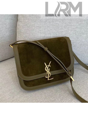 Saint Laurent Solferino Medium Satchel in Suede and Calfskin 635025 Green 2020