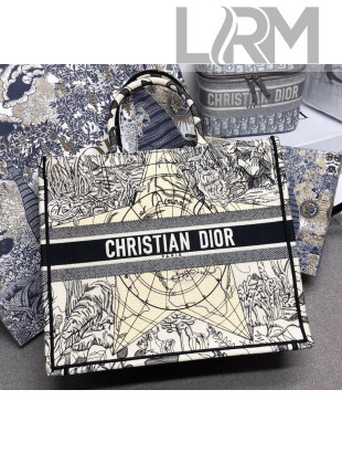 Dior Large Book Tote with Star Embroidery White/Black 2020