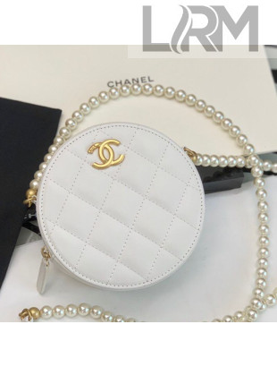 Chanel Calfskin Round Clutch Bag with Chain AP2191 White 2021