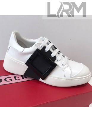 Roger Vivier Viv' Skate Calfskin Buckle Sneakers White/Black 2019