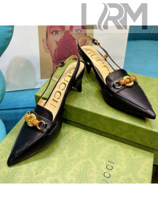 Gucci Lambskin Slingback Pump with Bamboo Horsebit ‎Black 2021