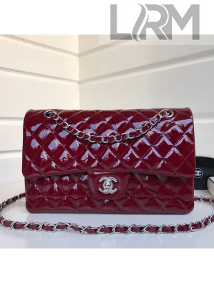 Chanel Patent Calfskin Medium Classic Flap Bag A1112 Burgundy（Silver Hardware）