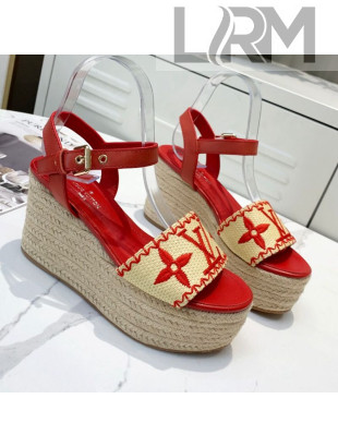 Louis Vuitton Boundary Raffia Wedge Sandals Red 2021