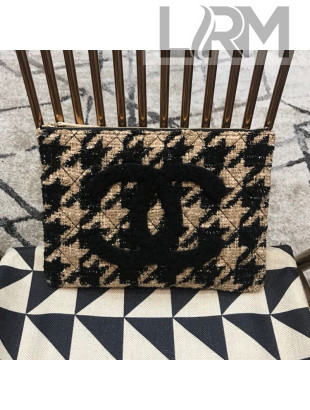 Chanel Medium Houndstooth Tweed CC Clutch AP0803 Beige/Black 2019