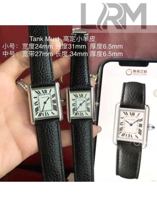 Cartier Tank Must Watch With Black Leather Strap 2021