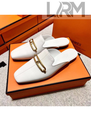 Hermes Esmee Mule with Iconic Roulis Buckle White 2022（Handmade）