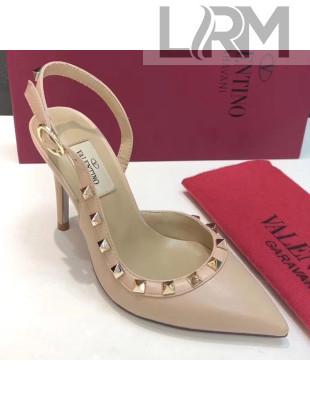 Valentino Rockstud Smooth Leather Slingback High-Heel Pump Nude 2019