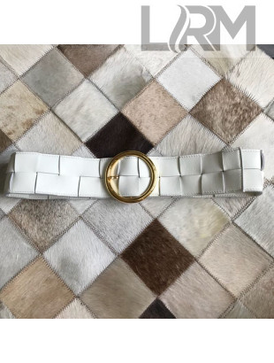 Bottega Veneta Woven Lambskin Belt 60mm with Circle Buckle White 2019