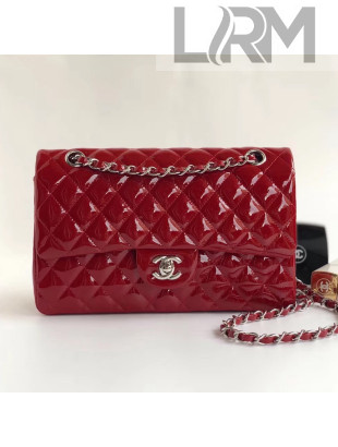 Chanel Patent Calfskin Medium Classic Flap Bag A1112 Red（Silver Hardware）