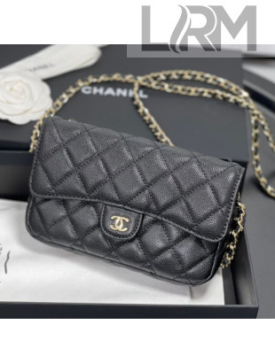 Chanel Grained Calfskin Classic Flap Phone Holde with Chain AP2096 Black 2021