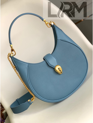 Bvlgari Serpenti Ellipse Calf Leather Medium Shoulder Bag Blue 2022